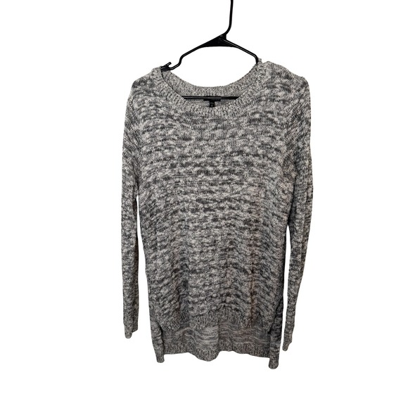 Express Sweaters - Express Womens Black White Marled Knit High Low Crew Neck Sweater Size Medium